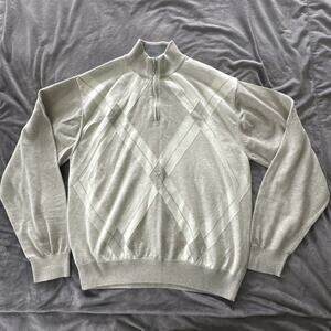 Alex Cannon Sweater Mens Large Gray Argyle 1/4 Zip Pullover Classic Preppy Golf